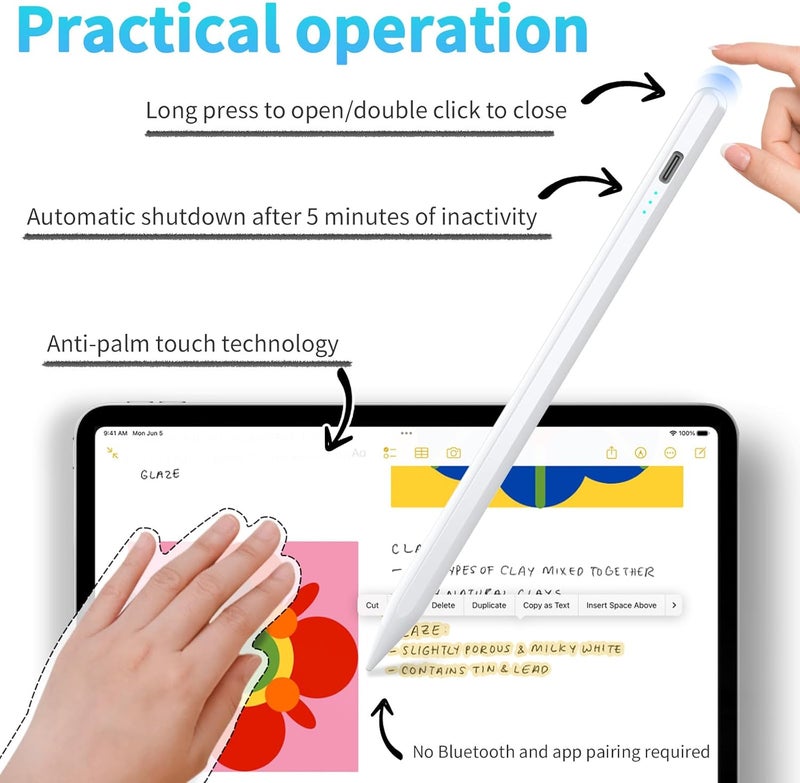 HZD Stylus Pen for iPad 2025-2018 Faster Charge Apple Pencil with Tilt Sensitivity & Palm Rejection & Magnetic Compatible iPad 11/10/9/8/7/6, Pad Air 3/4/5, Pro 12.9"/11", Mini 6/5, M2/M4 White - Image 4